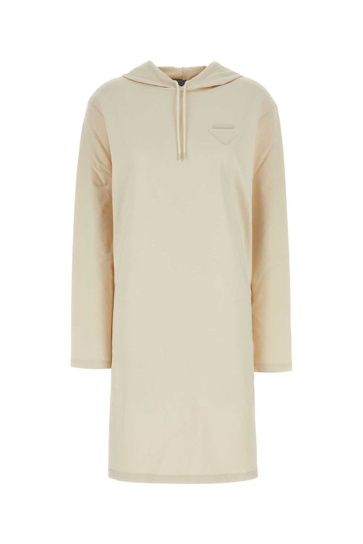 Prada Women Cream Stretch Cotton Sweatshirt Dress