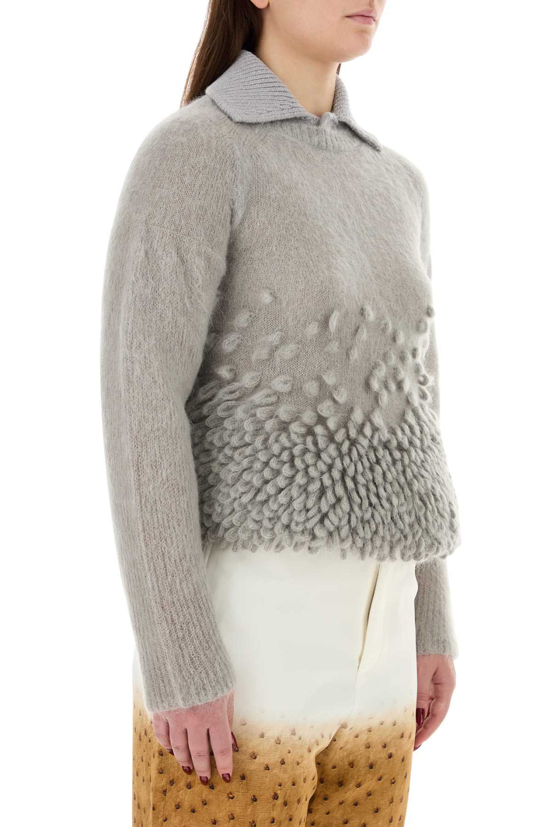 Loewe Women Grey Mohair Blend Polo Shirt