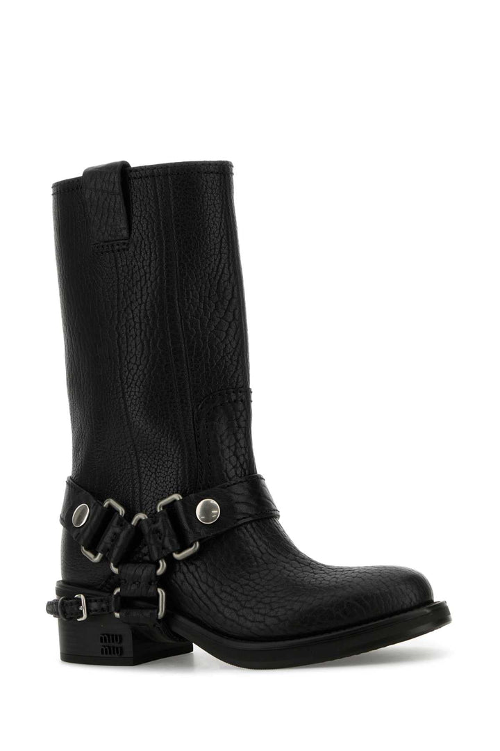 Miu Miu Women Black Leather Ankle Boots