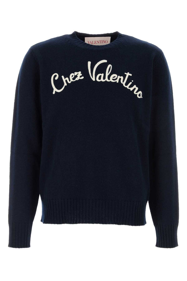 Valentino Garavani Men Navy Blue Wool Sweater