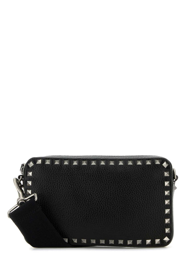 Valentino Garavani Men Black Leather Rockstud Crossbody Bag