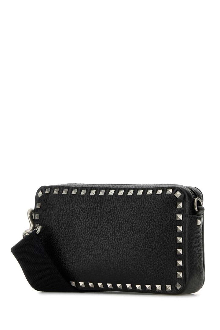 Valentino Garavani Men Black Leather Rockstud Crossbody Bag