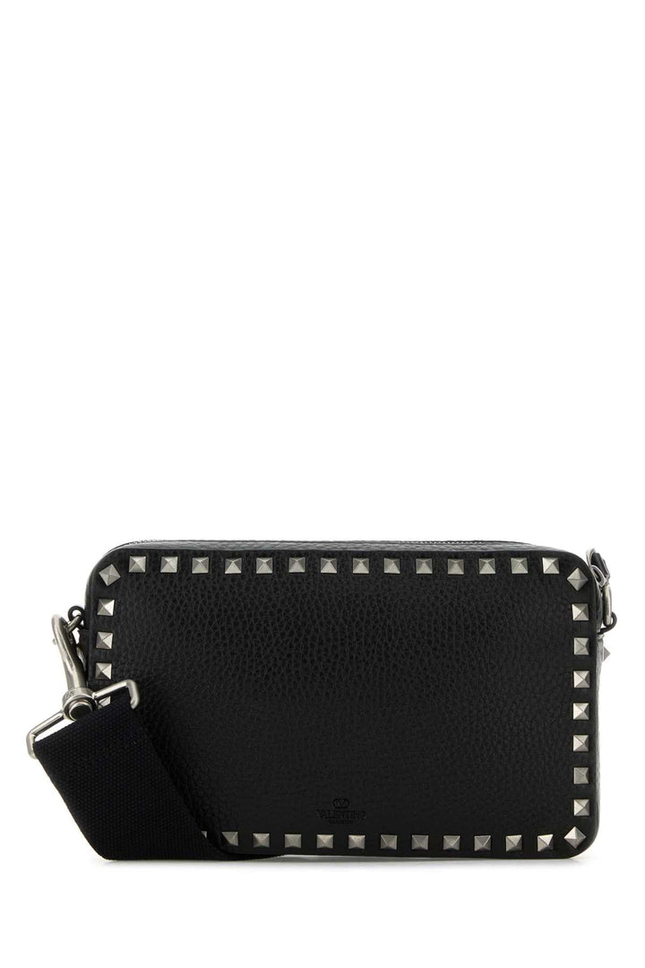 Valentino Garavani Men Black Leather Rockstud Crossbody Bag