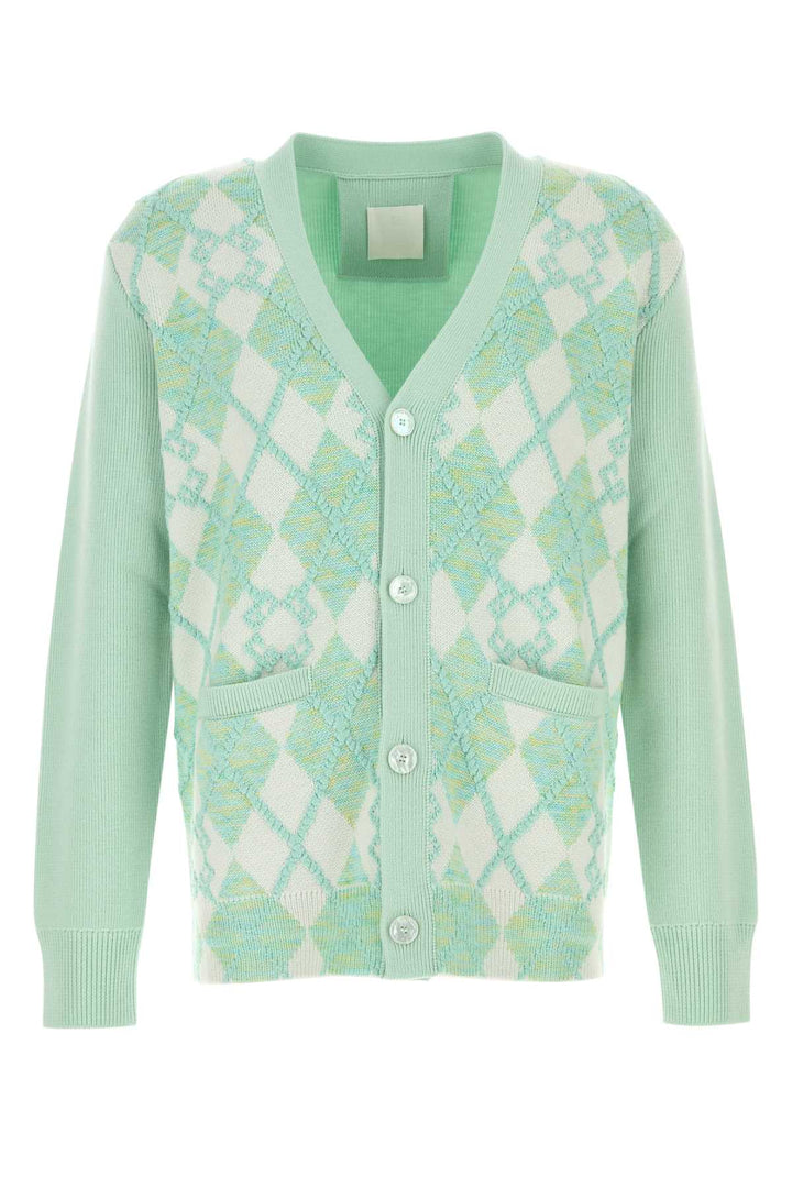 Givenchy Men Pastel Green Wool Blend Cardigan