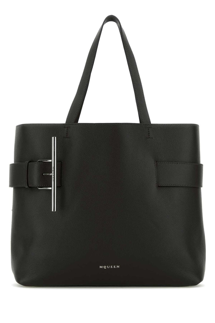 Alexander Mcqueen Women Black Leather T-Bar Shopping Bag