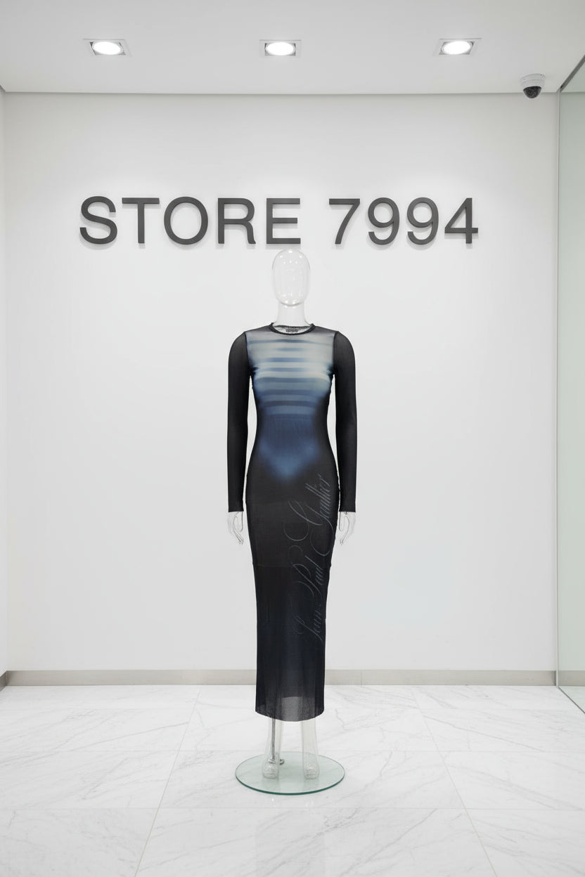 Black and blue gradient dress on a white background