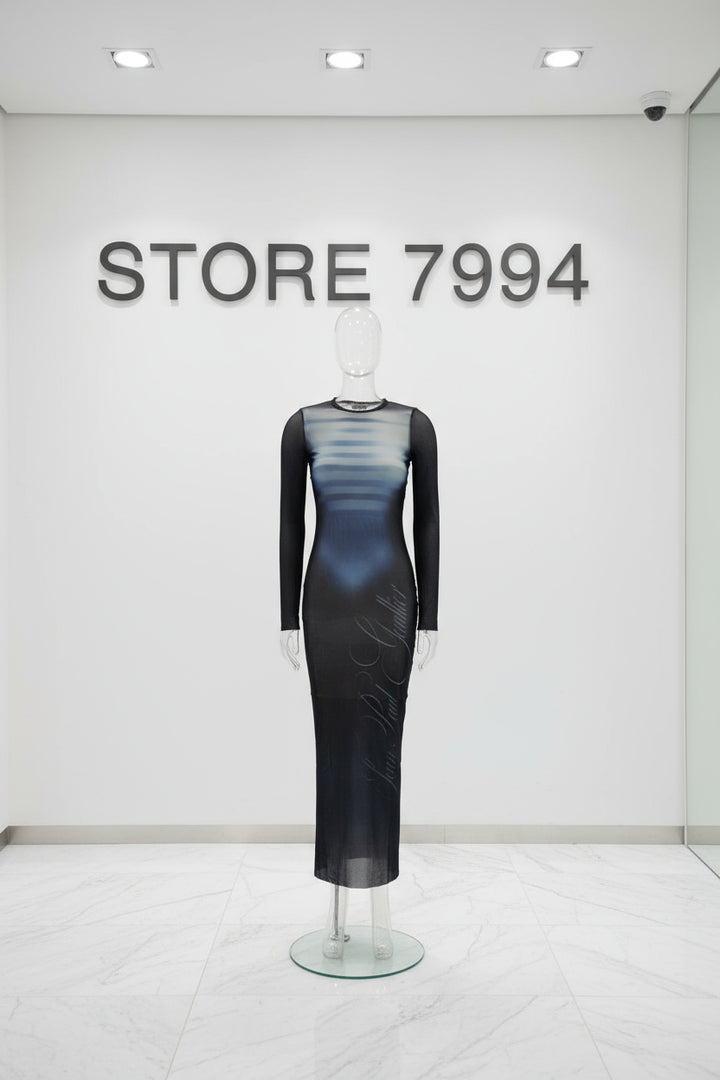 Black and blue gradient dress on a white background