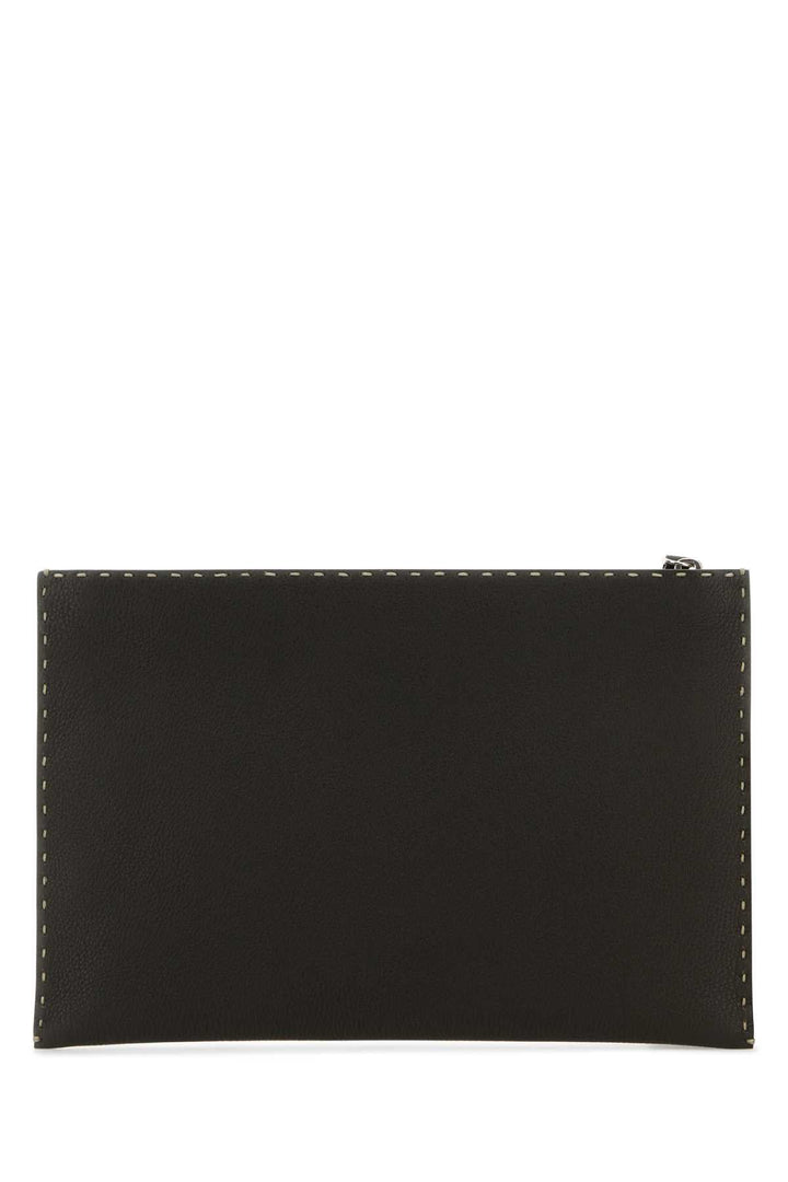 Fendi Men Dark Brown Leather Clutch