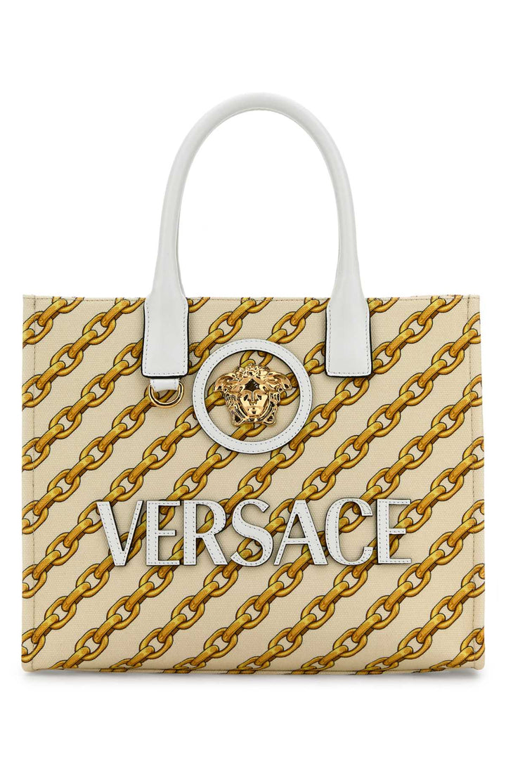 Versace Women Printed Canvas Small Chain Stripes La Medusa Shopping Bag