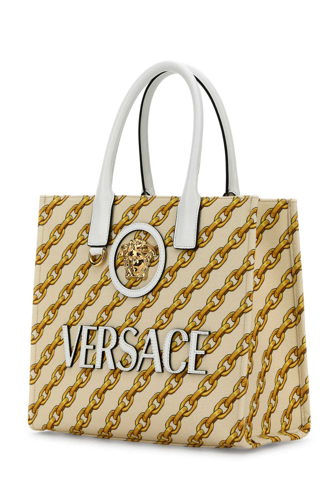 Versace Women Printed Canvas Small Chain Stripes La Medusa Shopping Bag