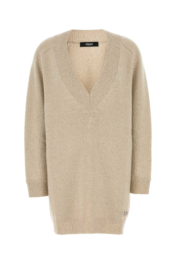 Versace Women Melange Beige Wool Blend Sweater Dress