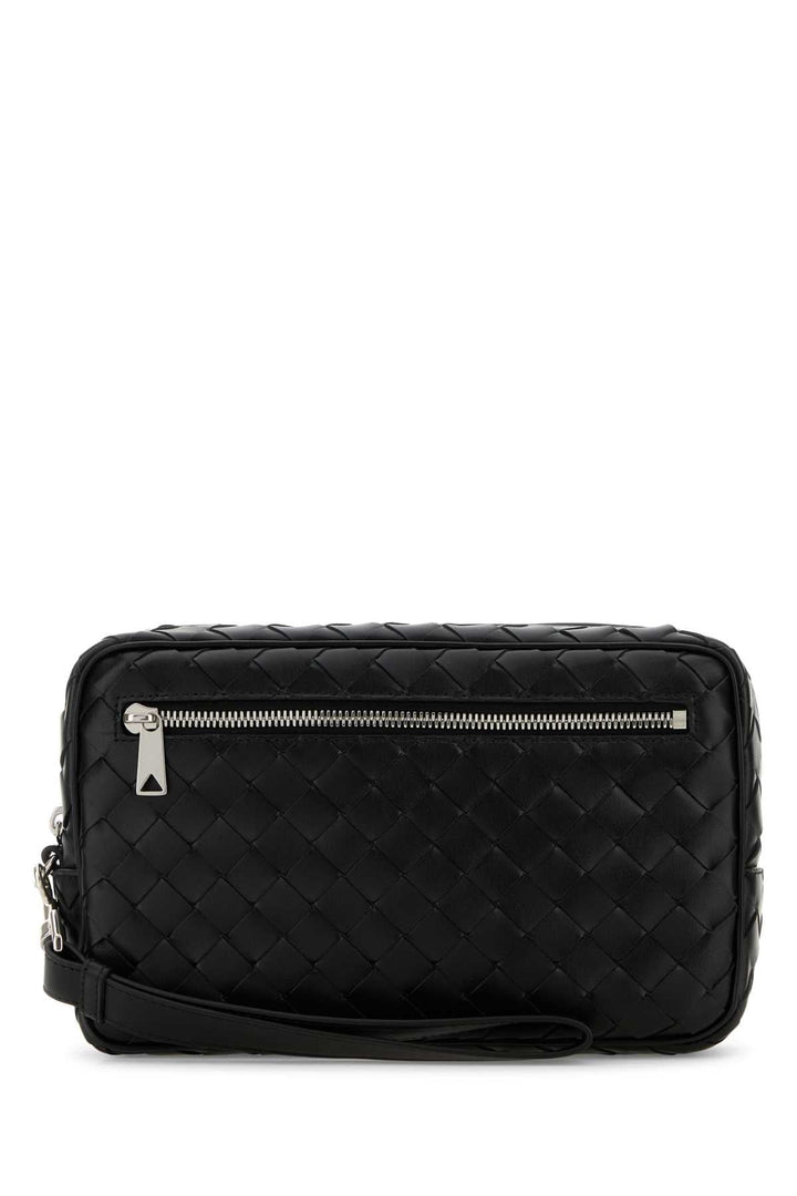 Bottega Veneta Men Black Leather Intrecciato Clutch