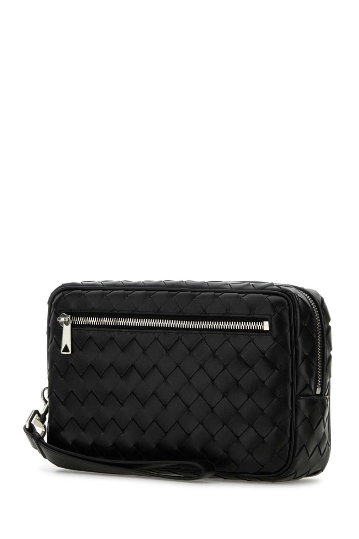 Bottega Veneta Men Black Leather Intrecciato Clutch