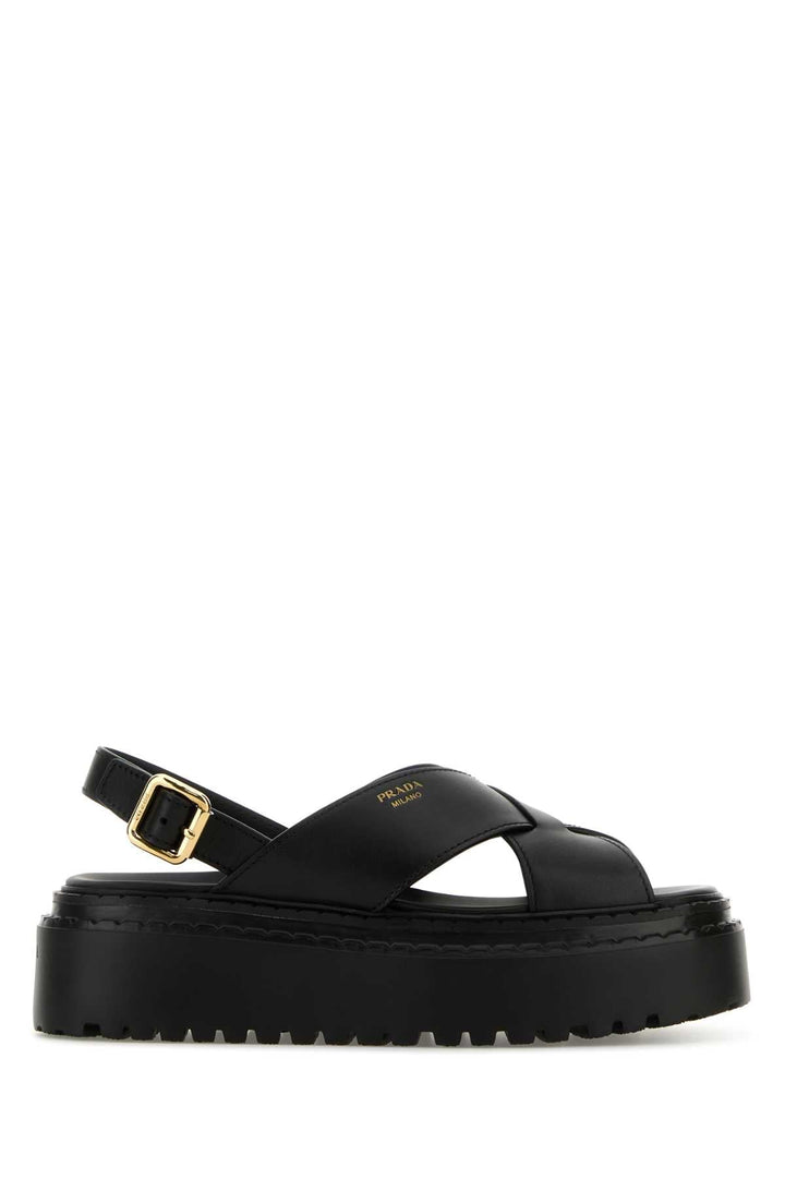 Prada Women Black Leather Sandals