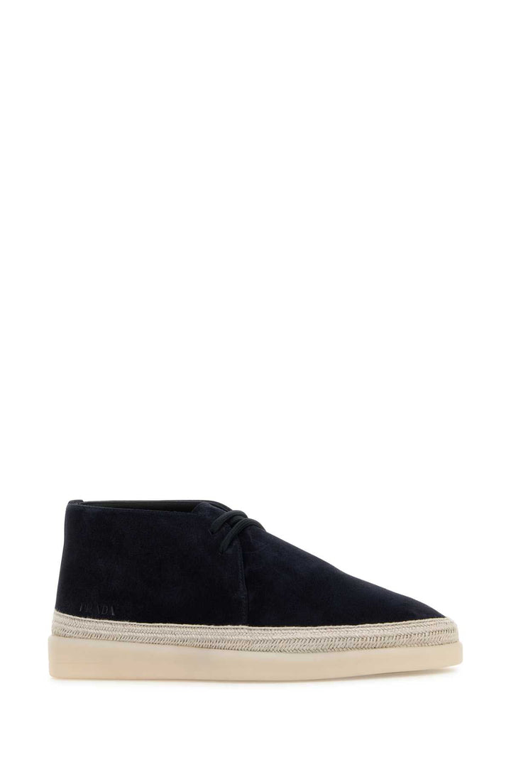 Prada Men Midnight Blue Suede Ankle Boots