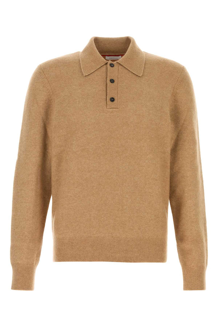 Salvatore Ferragamo Men Stretch Camel Blend Polo Shirt
