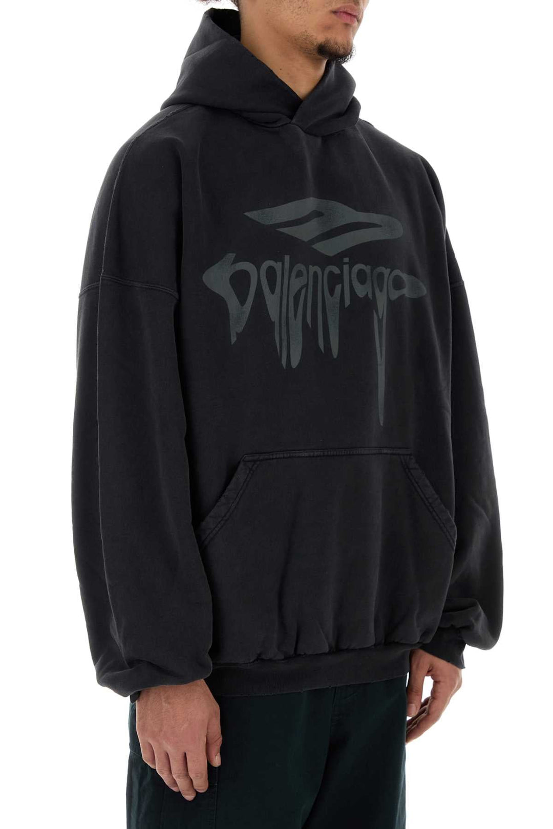 Balenciaga Men Charcoal Cotton Sweatshirt