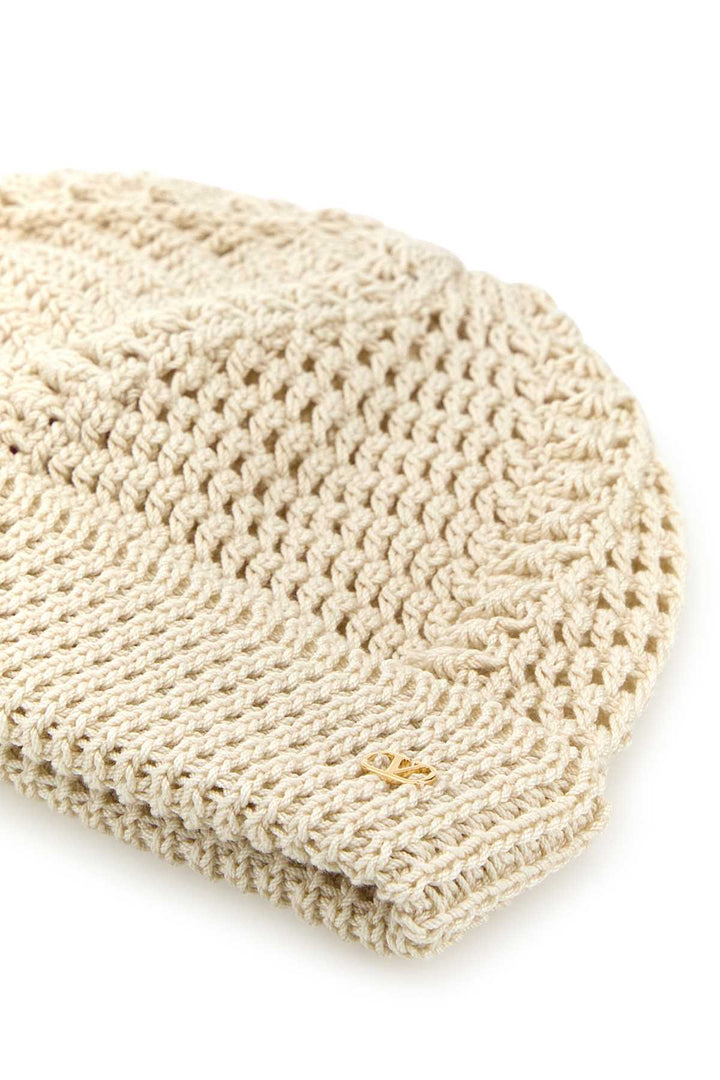 Valentino Garavani Men Sand Cotton Knitted Vlogo Signature Beanie Hat