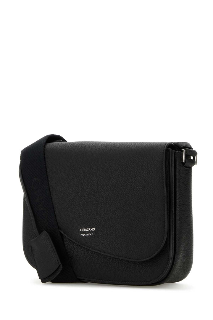 Salvatore Ferragamo Men Black Leather Fiamma Crossbody Bag