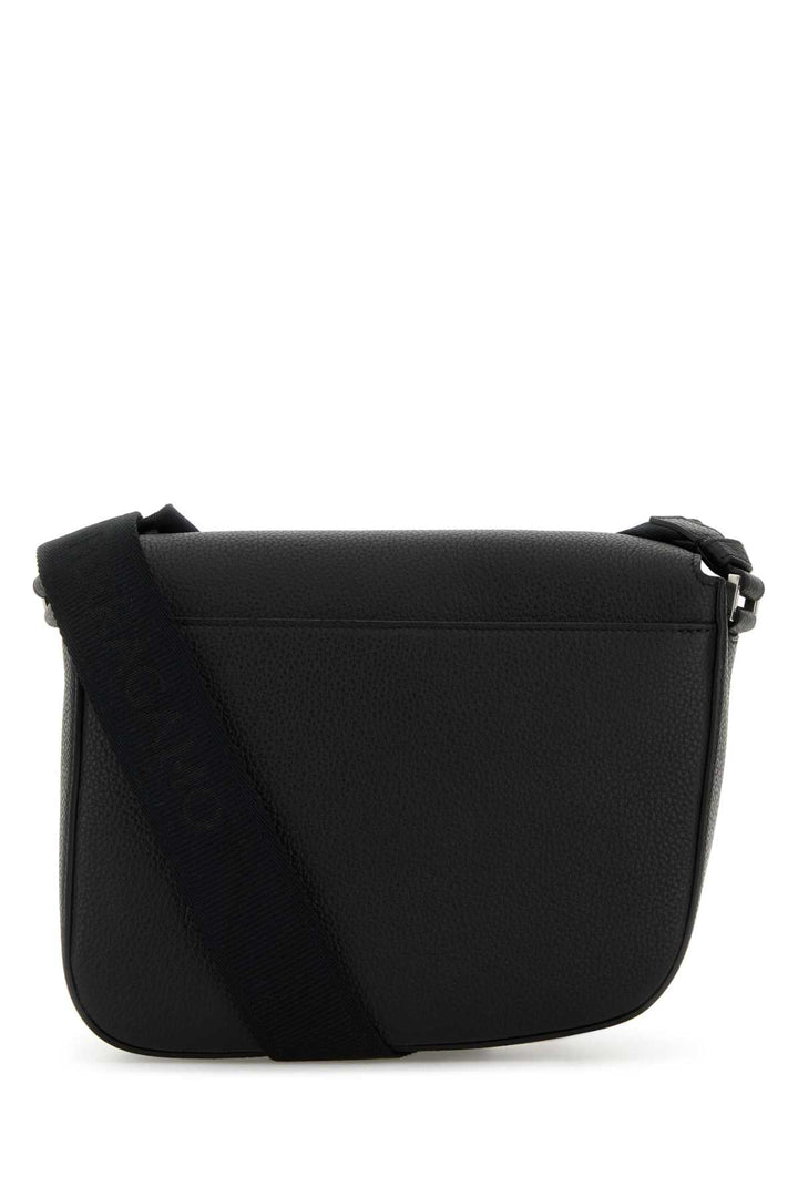 Salvatore Ferragamo Men Black Leather Fiamma Crossbody Bag