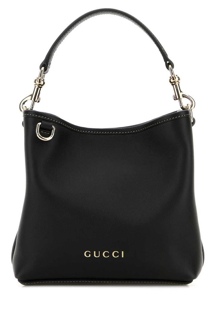 Gucci Women Black Leather Gg Emblem Bucket Bag