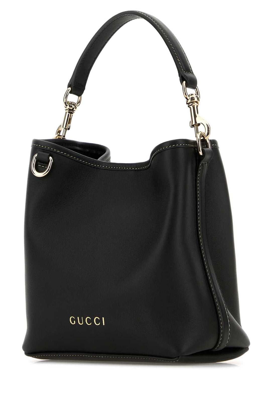 Gucci Women Black Leather Gg Emblem Bucket Bag