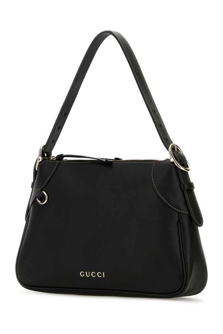 Gucci Women Black Leather Medium Gg Emblem Shoulder Bag