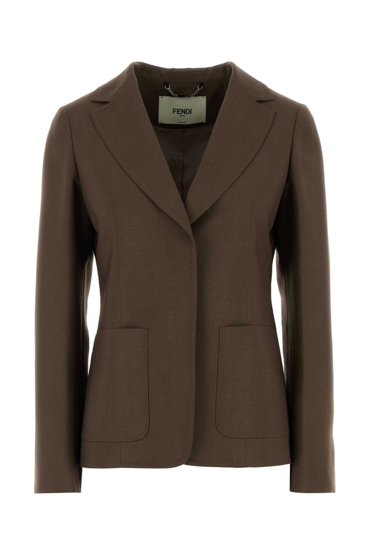 Fendi Women Mud Wool Blend Blazer