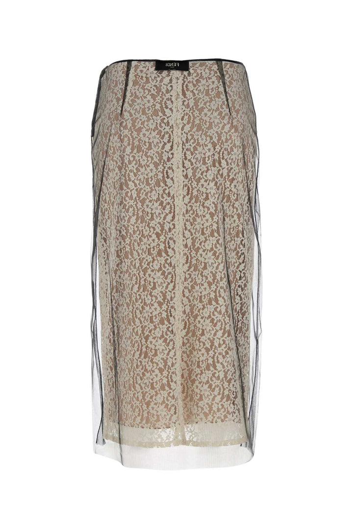 Fendi Women Black Lace Skirt