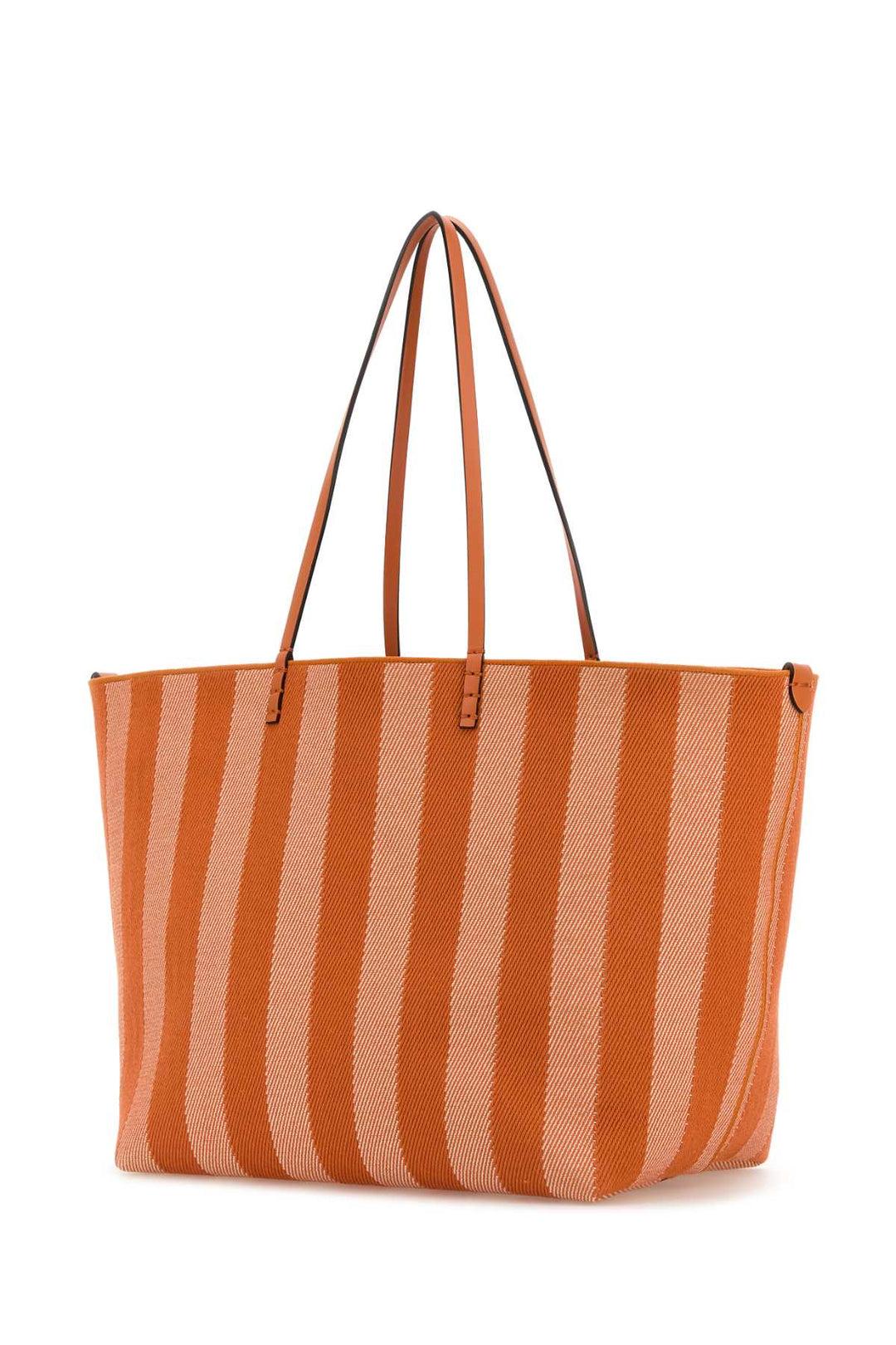 Orange and white striped tote bag on a white background
