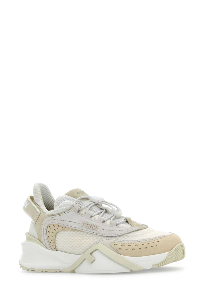 Fendi Women Ivory Mesh And Suede Fendi Flow Sneakers