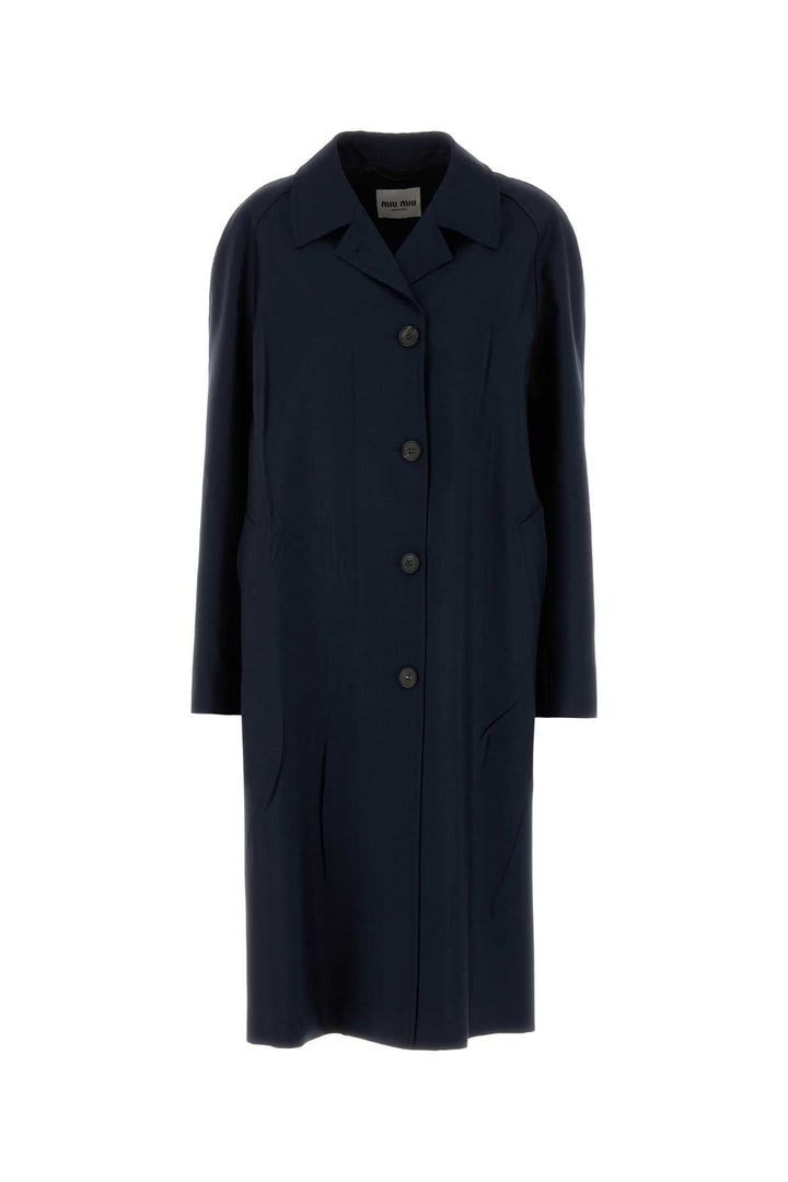 Miu Miu Women Navy Blue Mohair Blend Oversize Overcoat