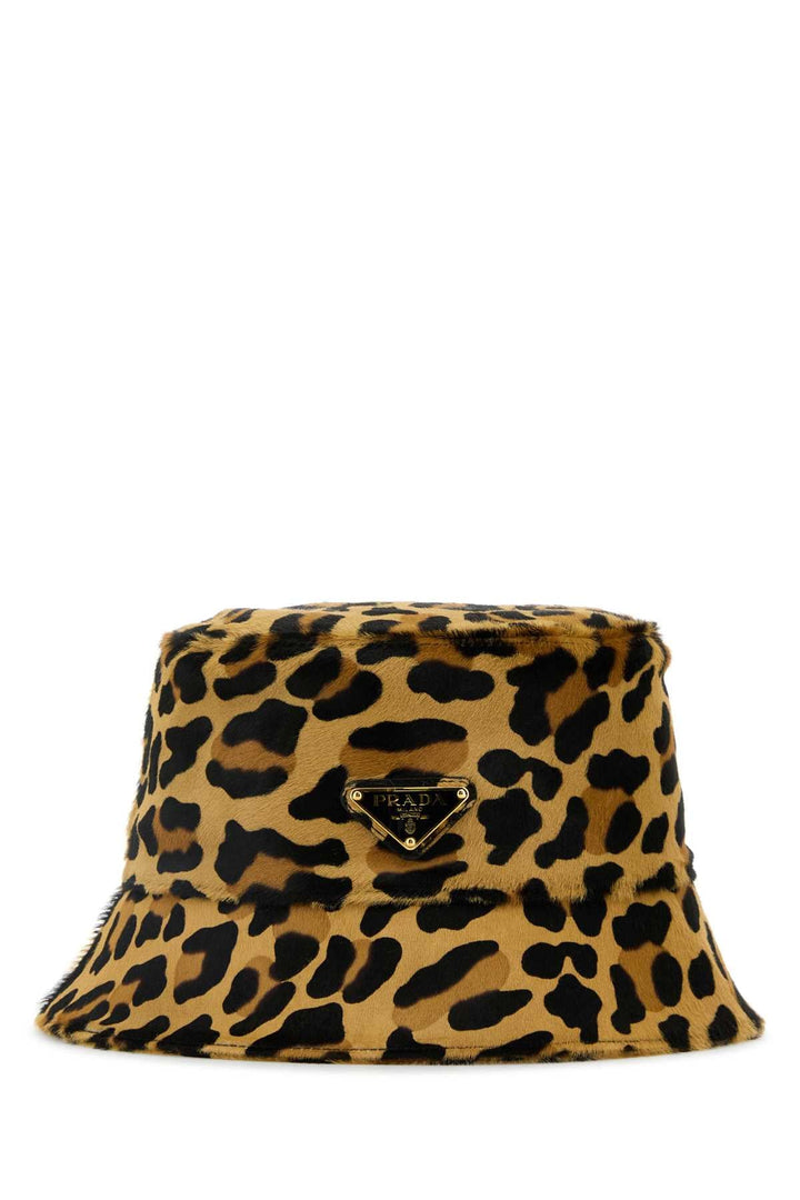 Prada Women Printed Calf Hair Bucket Hat