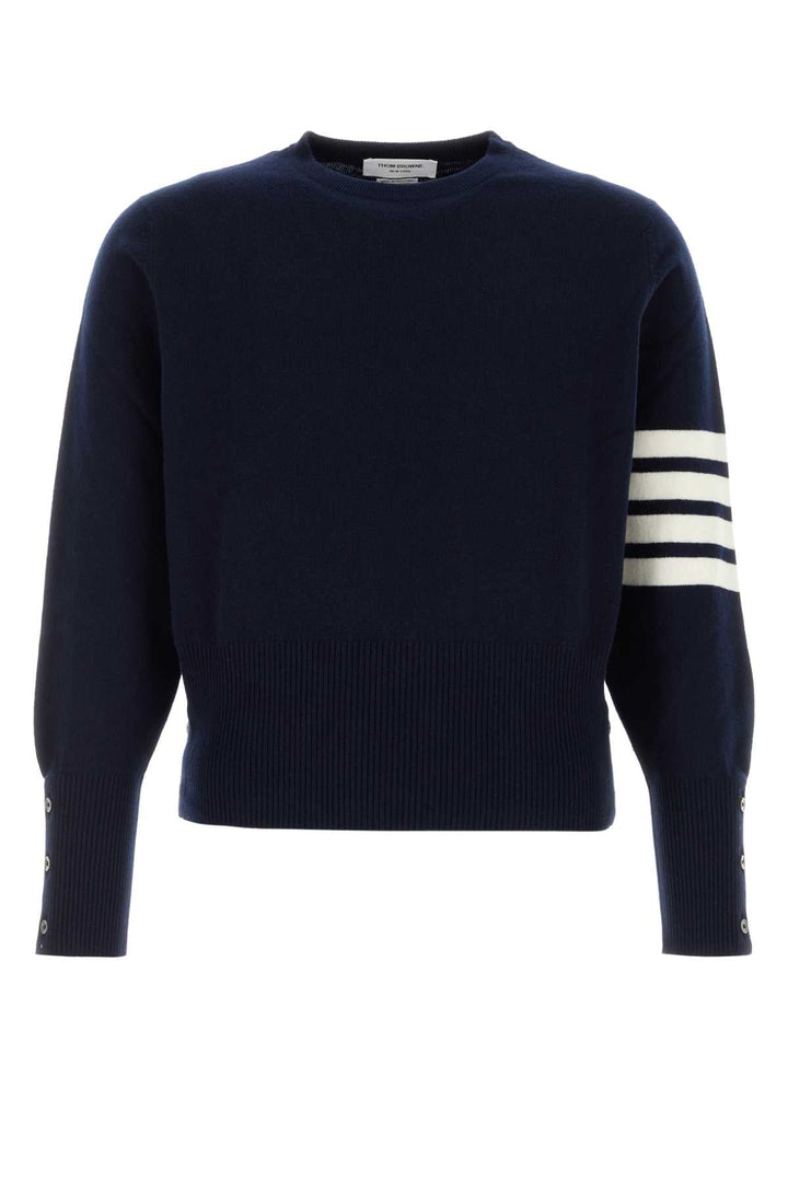 Thom Browne Men Navy Blue Cashmere Sweater