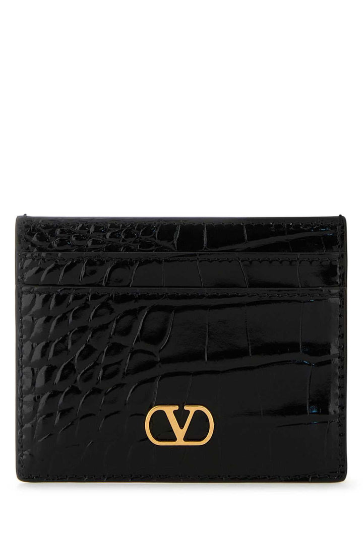 Valentino Garavani Women Black Leather Vlogo Card Holder
