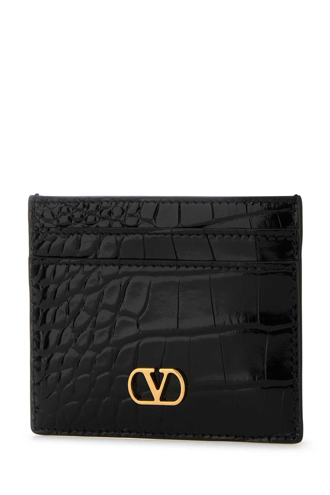 Valentino Garavani Women Black Leather Vlogo Card Holder
