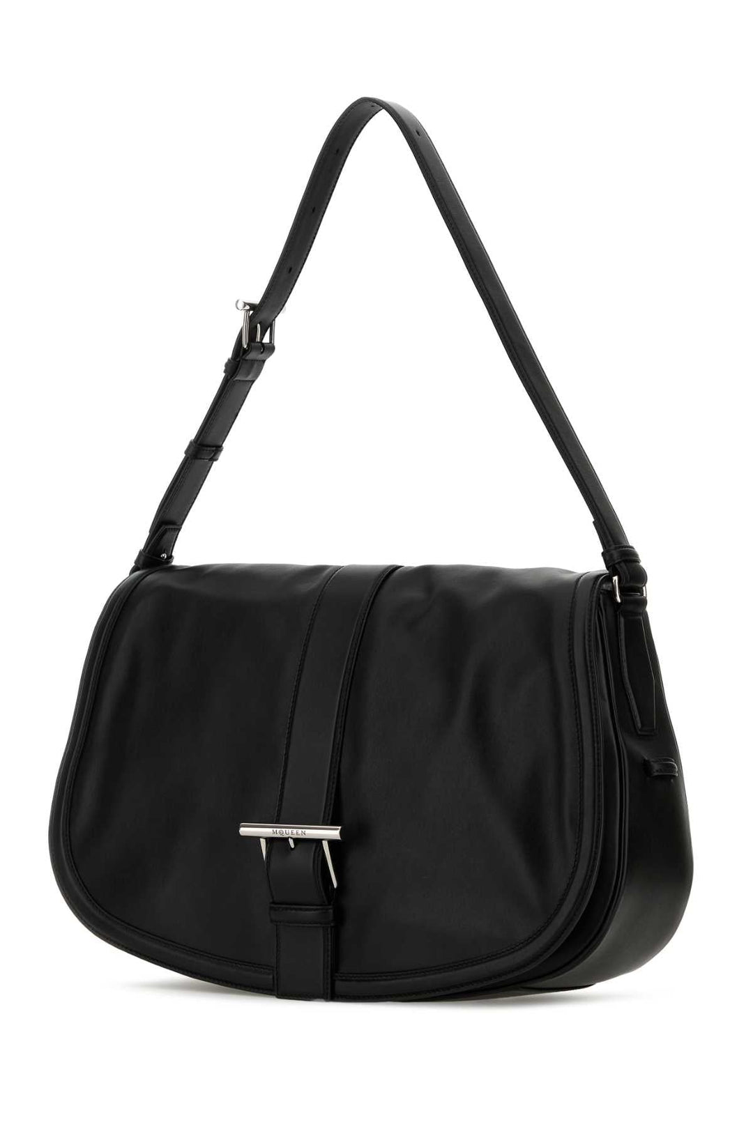 Alexander Mcqueen Men Black Leather Maxi Satchel Shoulder Bag