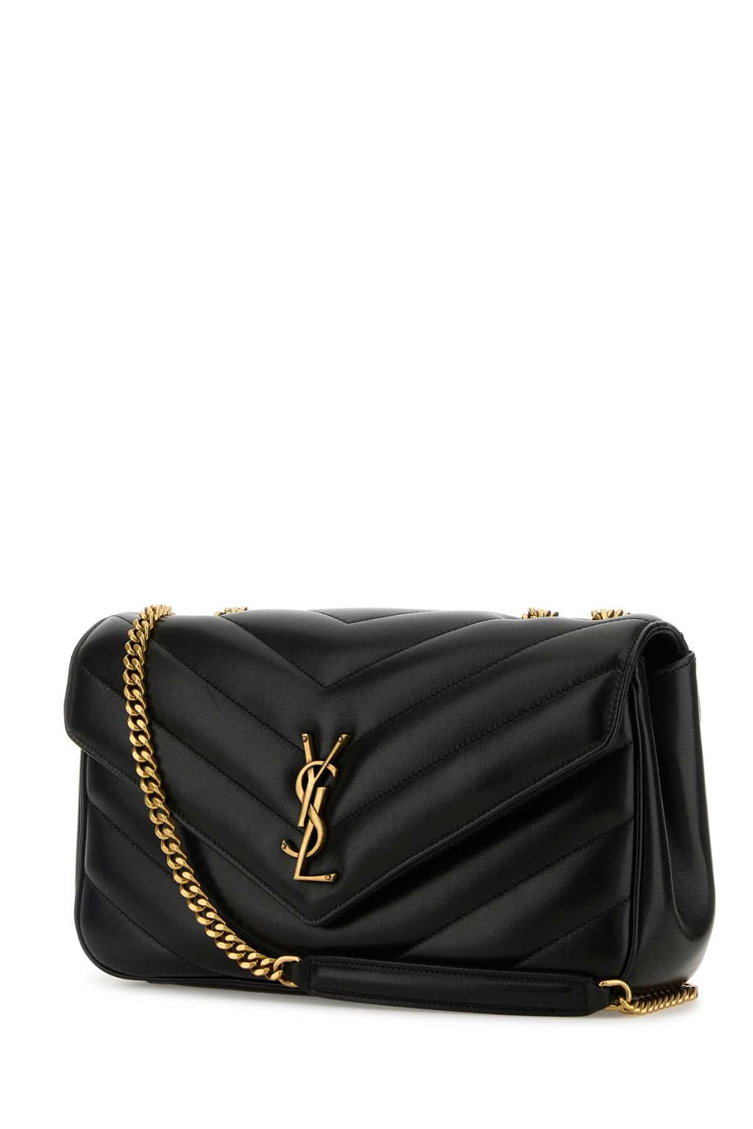 Saint Laurent Women Black Leather Medium Loulou Shoulder Bag