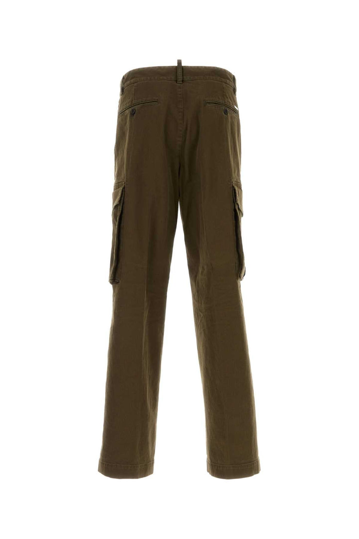 Dsquared Men Olive Green Stretch Cotton Loose Cargo Pant