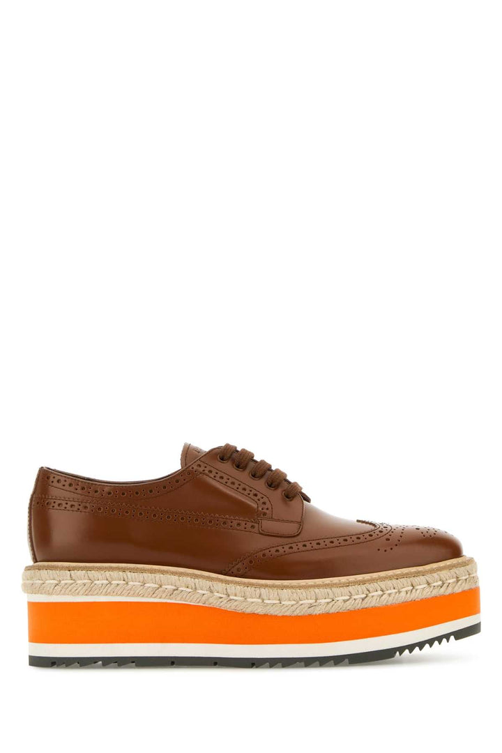 Prada Women Caramel Leather Lace-Up Shoes