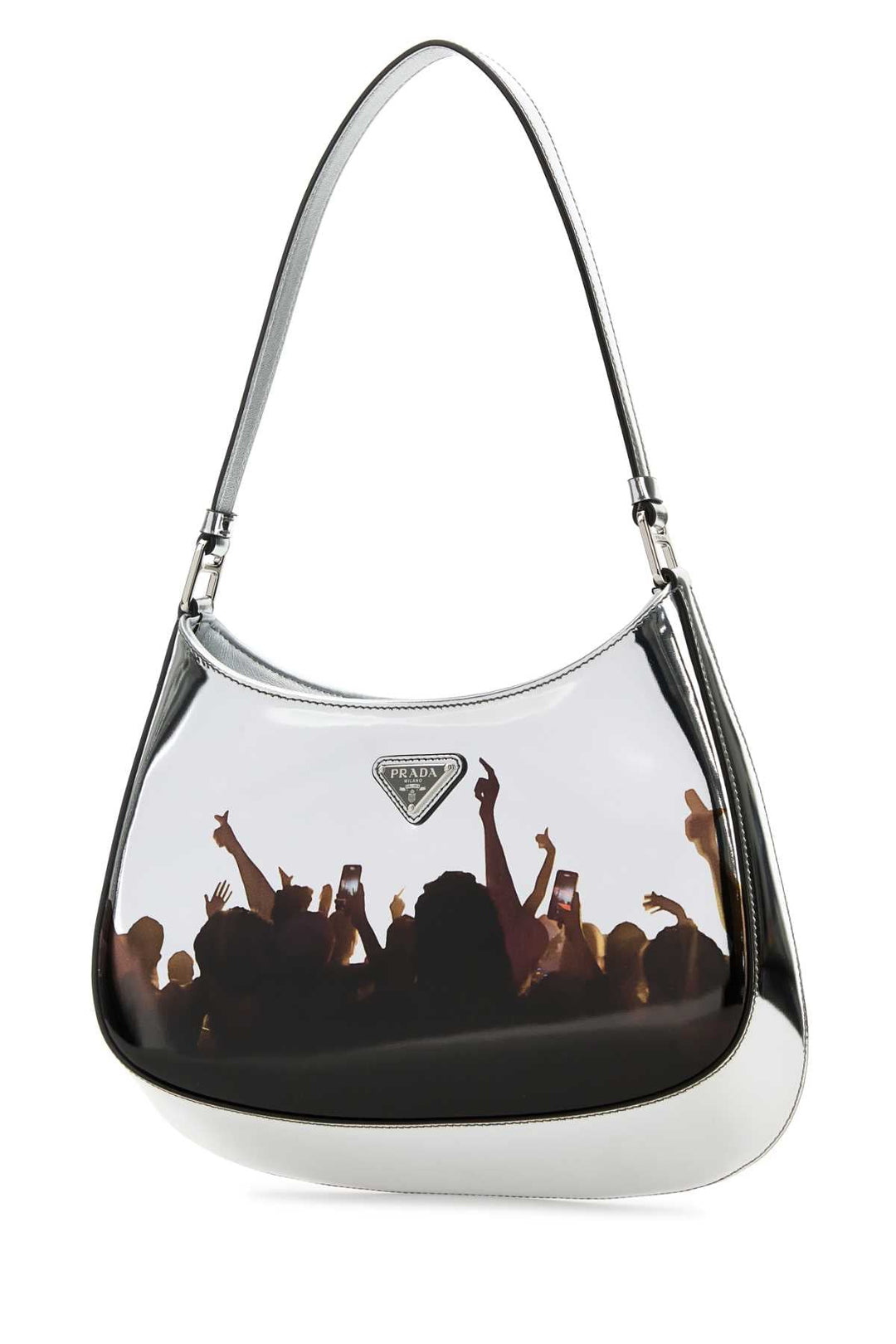 Prada Women Silver Leather Cleo Shoulder Bag