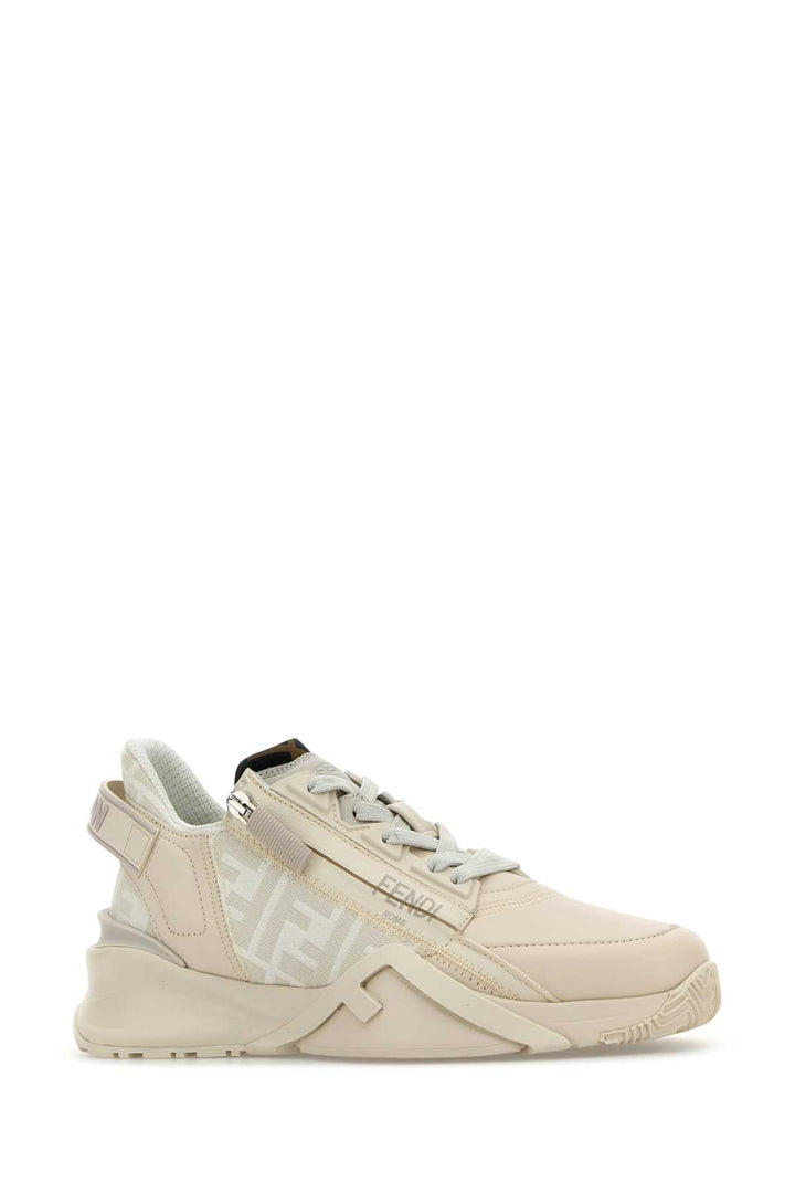 Fendi Women Ivory Leather And Jacquard Fendi Flow Sneakers