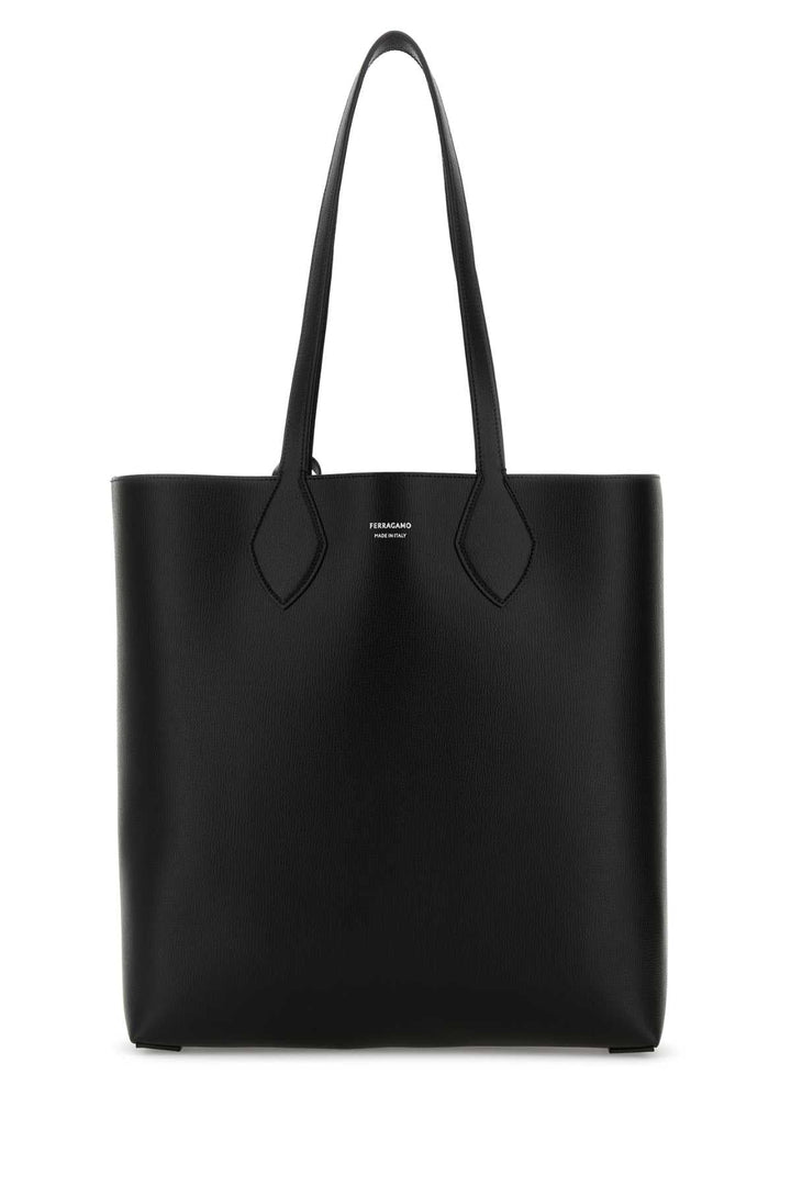 Salvatore Ferragamo Men Black Leather Allover Shopping Bag