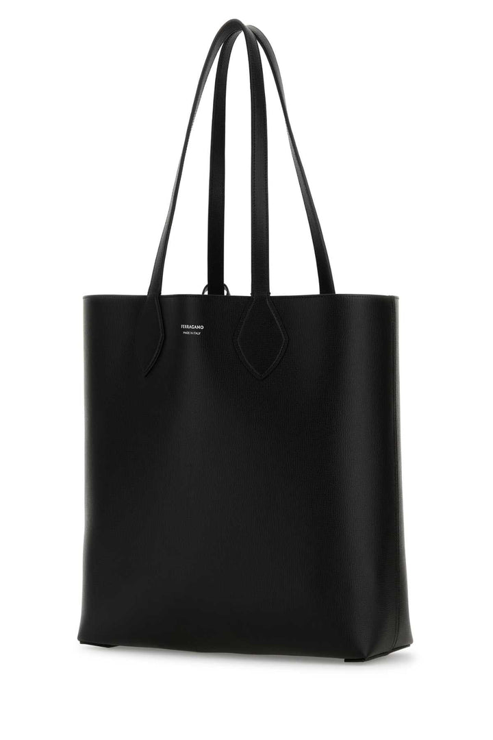 Salvatore Ferragamo Men Black Leather Allover Shopping Bag