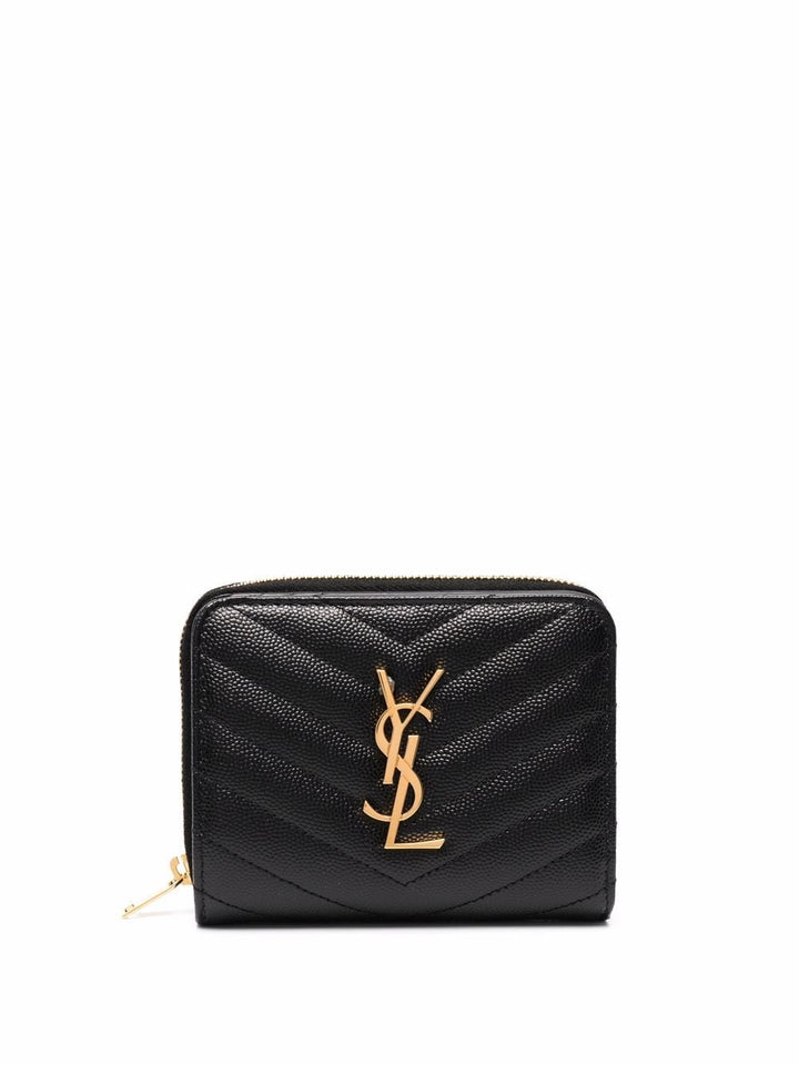 Saint Laurent Women Cassandre Matelassé Compact Zip Around Wallet In Grain De Poudre Leather