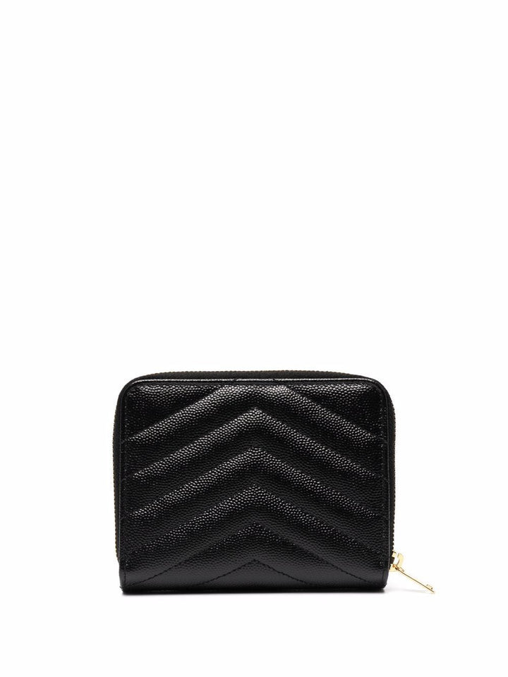 Saint Laurent Women Cassandre Matelassé Compact Zip Around Wallet In Grain De Poudre Leather