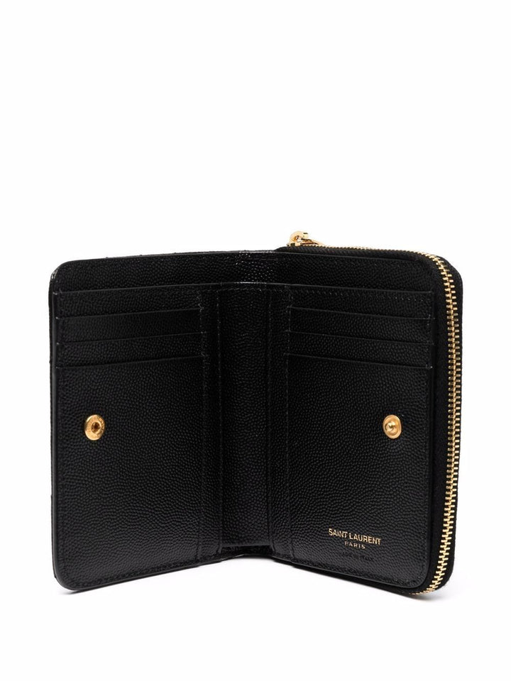 Saint Laurent Women Cassandre Matelassé Compact Zip Around Wallet In Grain De Poudre Leather