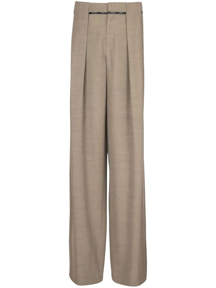 Balmain Men Taupe Cupro Pleated Pants