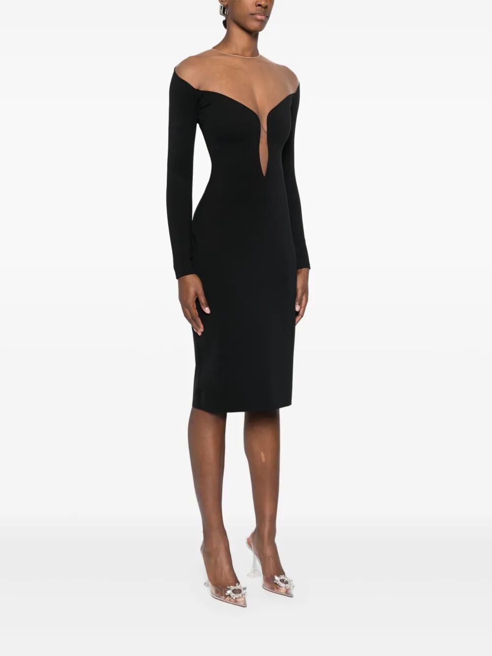 Mugler Women Deep Neck Fit Midi Dress