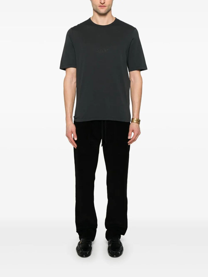 Saint Laurent Men Tonal Logo Embroidery Cotton T-Shirt